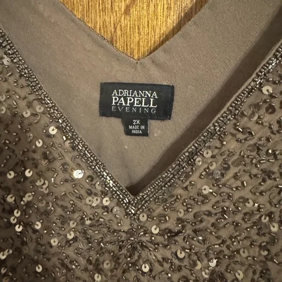 Adrianna Papell Sequin V-Neck Blouse in Brown - Picture 4 of 9
